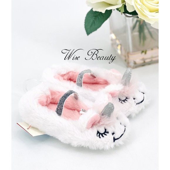 Toddler Girl Unicorn Ballet Flat Slippers Sz Small 12-24M White Pink Cat & Jack - Picture 2 of 9
